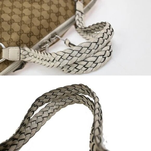 GUCCI Logo GG Pattern Bamboo Shoulder Bag Canvas Leather Brown White SHW 80EG214 - Picture 8 of 15